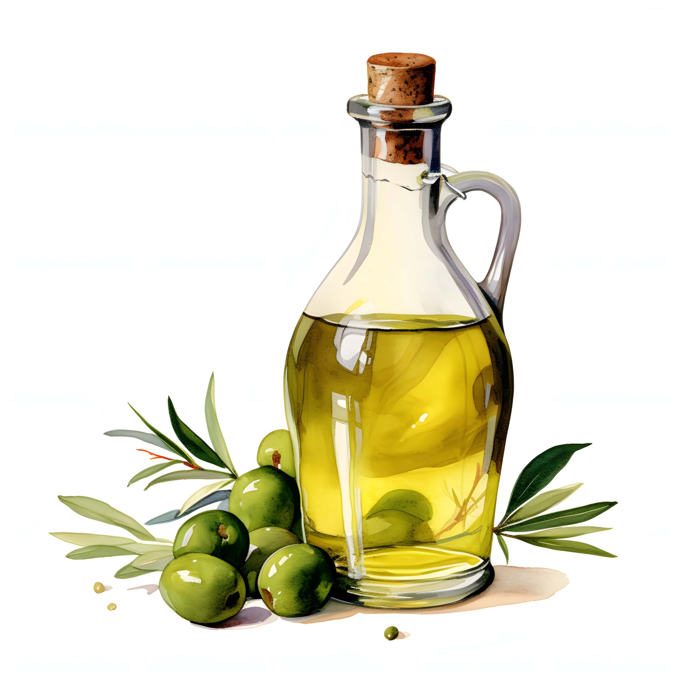 Olive oil bottle and olives